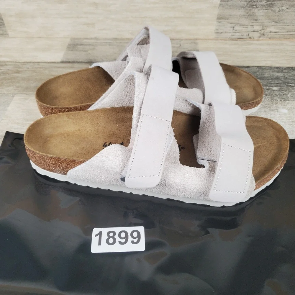 Birkenstock Uji Mens Sandal Sz 11 Walking Antique White Nubuck Leather Slide